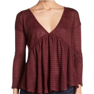 Lucky Brand Linen Burgundy Striped Strappy Tee Size Large